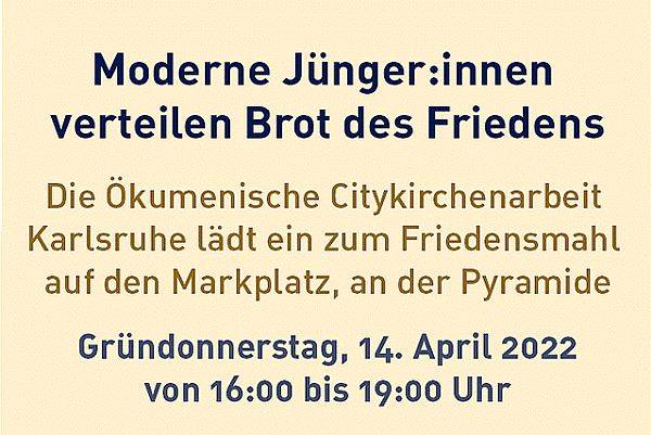Ökumenische Citykirchenarbeit lädt zum Friedensmahl auf den Markplatz